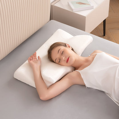 Cervical Pillow Memory Foam Orthopedic Pillow for Neck Pain Sleeping Side & Back & Stomach Sleeper with White Pillowcase