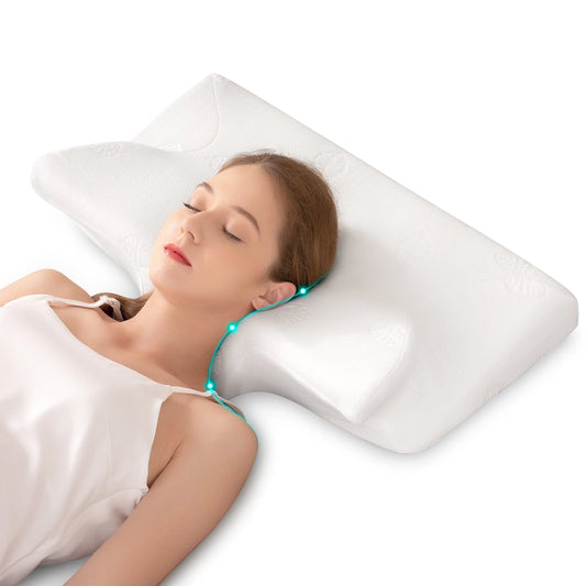 Cervical Pillow Memory Foam Orthopedic Pillow for Neck Pain Sleeping Side & Back & Stomach Sleeper with White Pillowcase