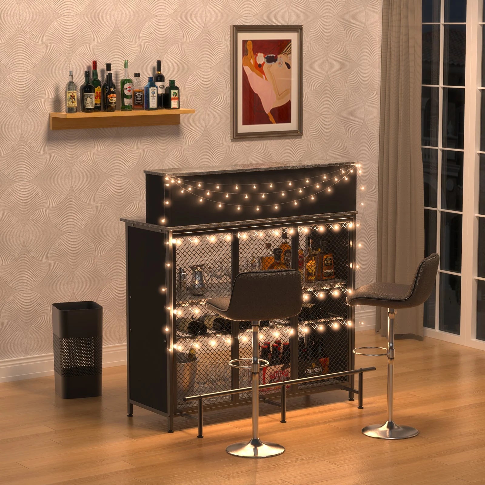 Home Bar Unit Mini Bar Liquor Bar Table with Storage and Footrest