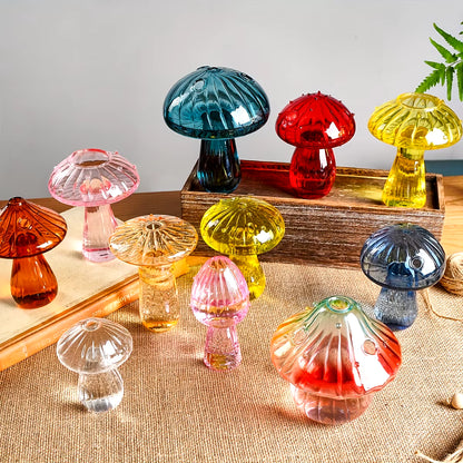 Colourful Mushroom Vase Creative Hydroponic Transparent Glass Aromatherapy Vase Living Room Dining Room Desktop Art Decoration