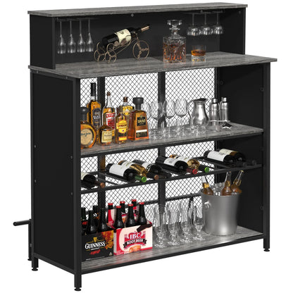 Home Bar Unit Mini Bar Liquor Bar Table with Storage and Footrest