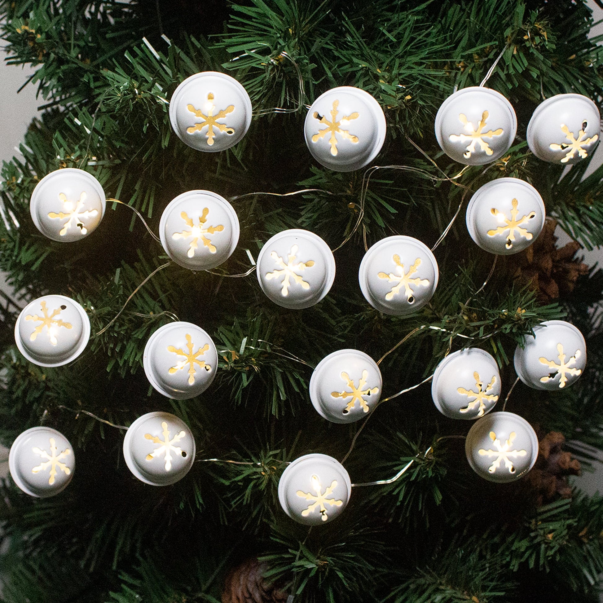 18-Count White Bell Christmas String Lights, Battery Operated