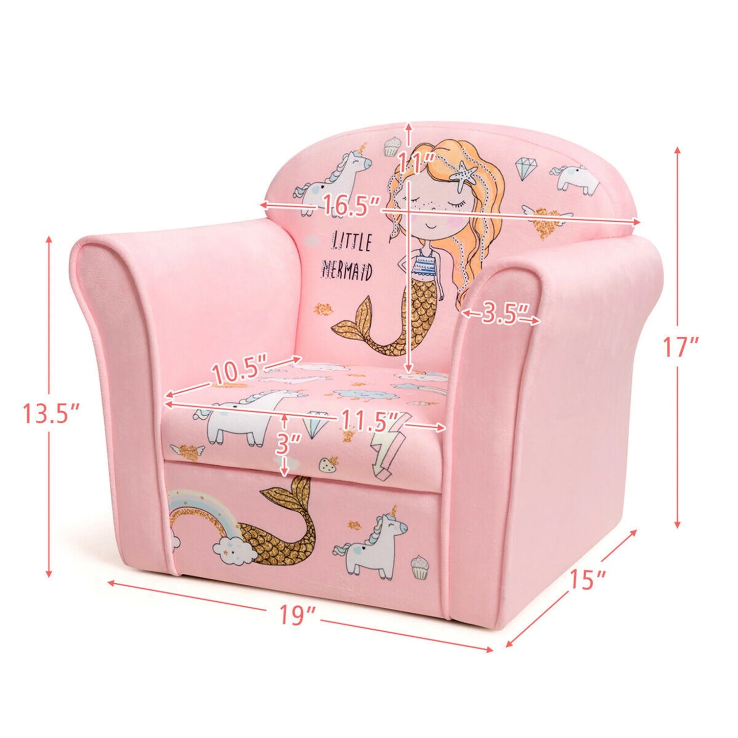 Kids Mermaid Sofa Children Armrest Couch Upholstered Chair Toddler Furniture