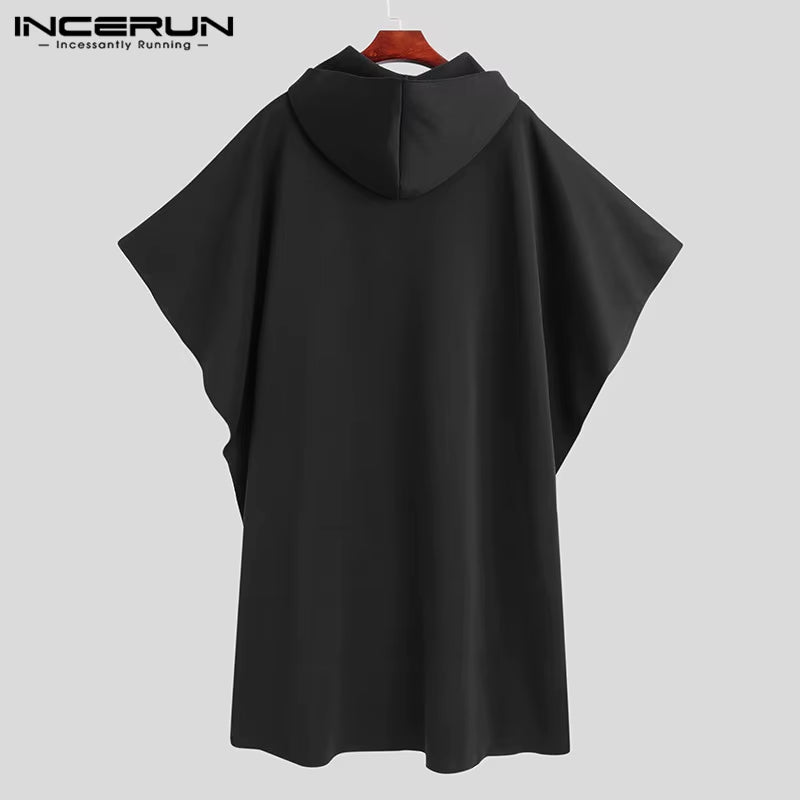 Fashion Men Cloak Coats Hooded Solid Loose 2023 Streetwear Punk Windproof Men'S Trench Chic Winter Long Cape Poncho