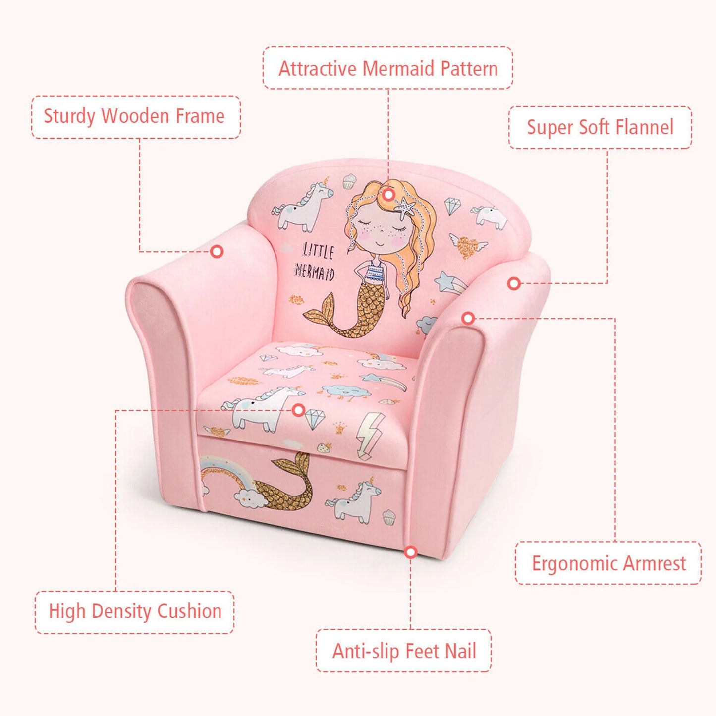 Kids Mermaid Sofa Children Armrest Couch Upholstered Chair Toddler Furniture