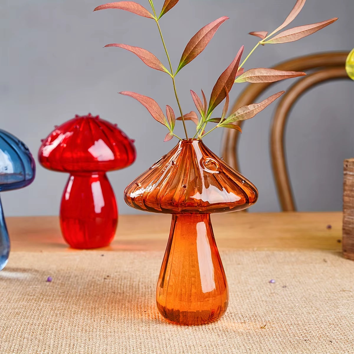 Colourful Mushroom Vase Creative Hydroponic Transparent Glass Aromatherapy Vase Living Room Dining Room Desktop Art Decoration