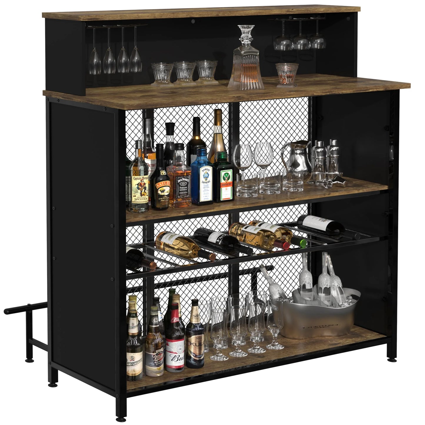 Home Bar Unit Mini Bar Liquor Bar Table with Storage and Footrest