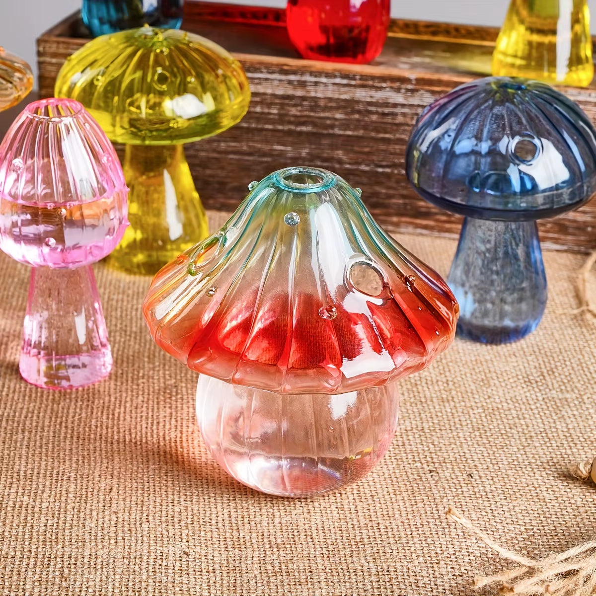 Colourful Mushroom Vase Creative Hydroponic Transparent Glass Aromatherapy Vase Living Room Dining Room Desktop Art Decoration