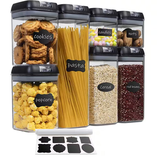 7-Piece Plastic Stackable Airtight Food Storage Container Set - Black