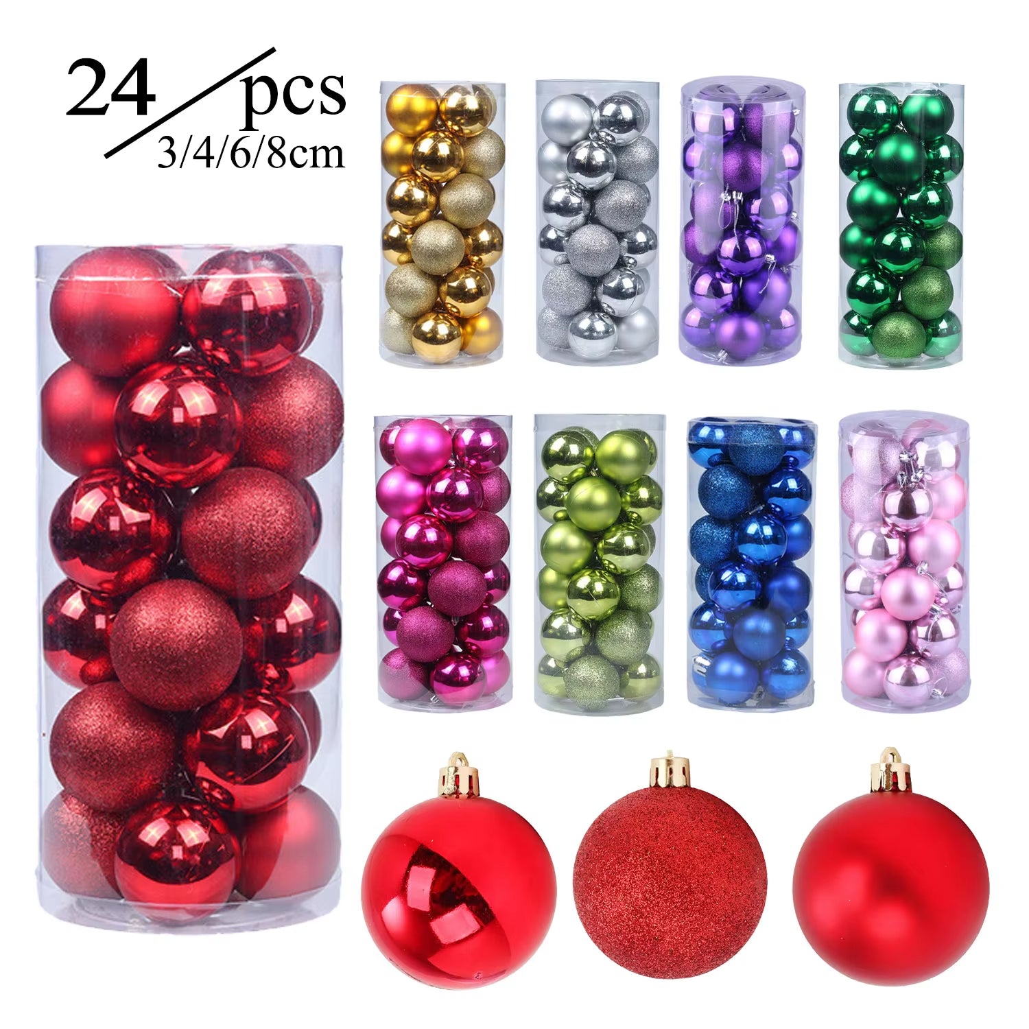 24Pcs Christmas Balls for Christmas Tree Pendants Shatterproof Christmas Balls Xmas Ornaments 2024 Navidad Gift Home Decorations