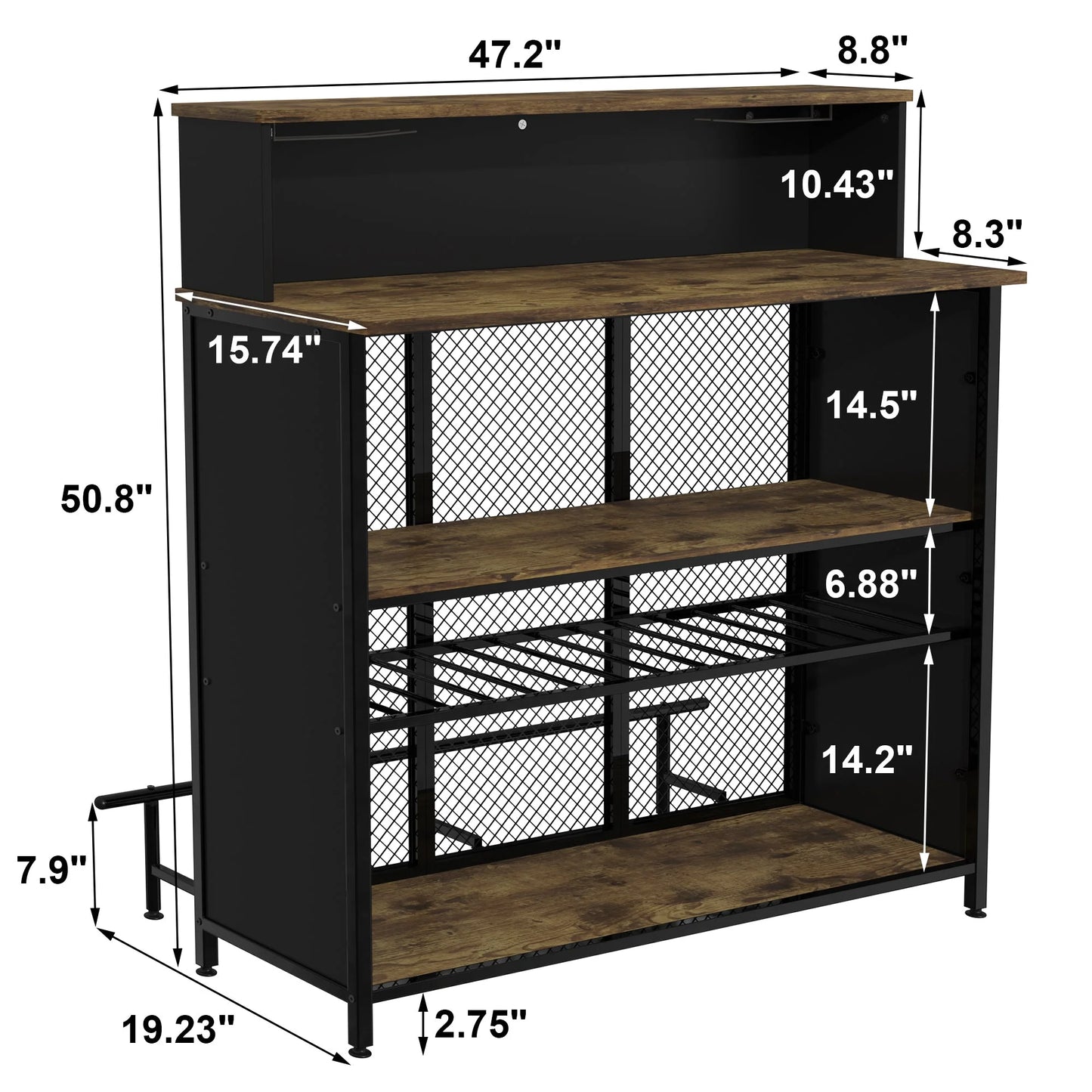 Home Bar Unit Mini Bar Liquor Bar Table with Storage and Footrest